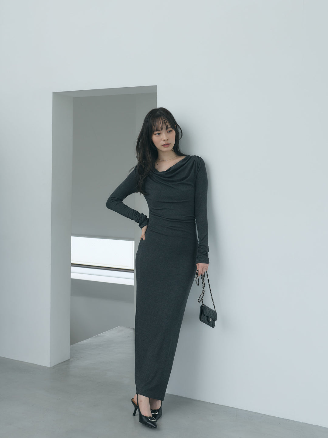【Essential】Drape soft touch fit one piece