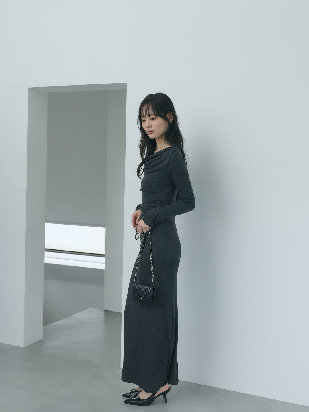 【Essential】Drape soft touch fit one piece