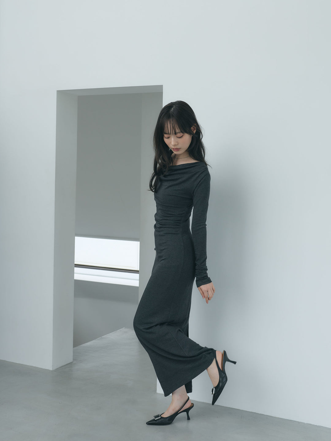 【Essential】Drape soft touch fit one piece