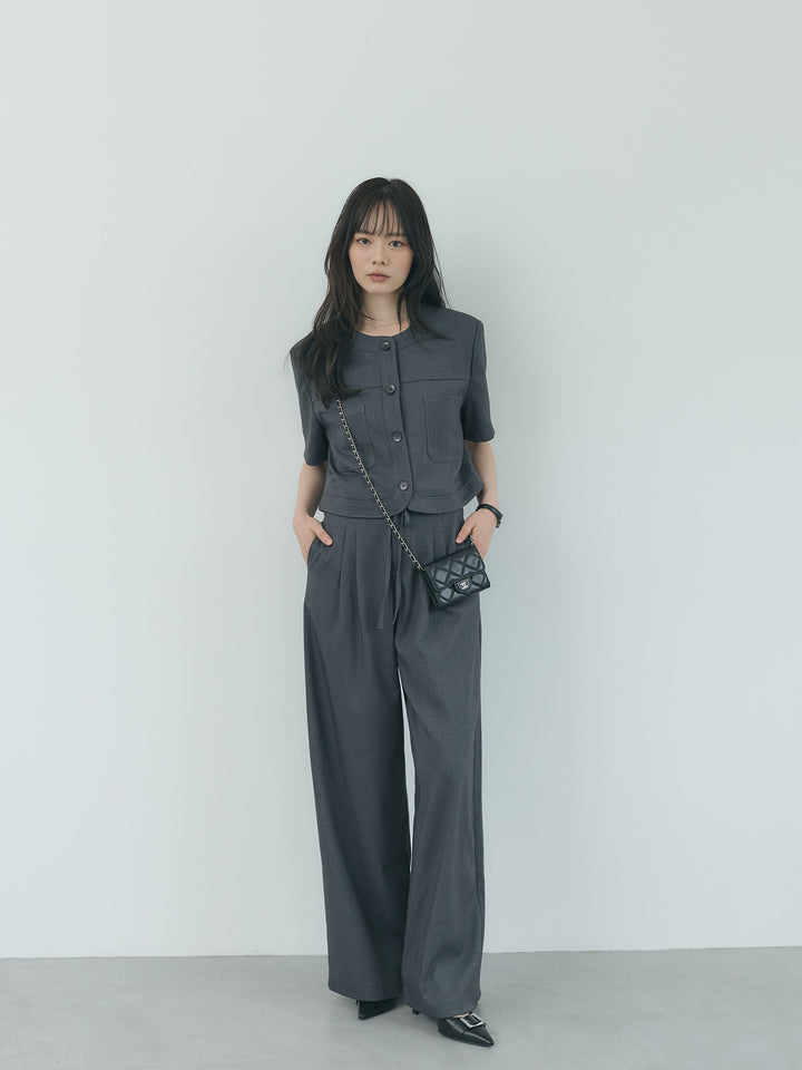 【Essential】ウールタッチダブルポケットショートジャケット & ウールタッチタックストレートパンツ SET UP