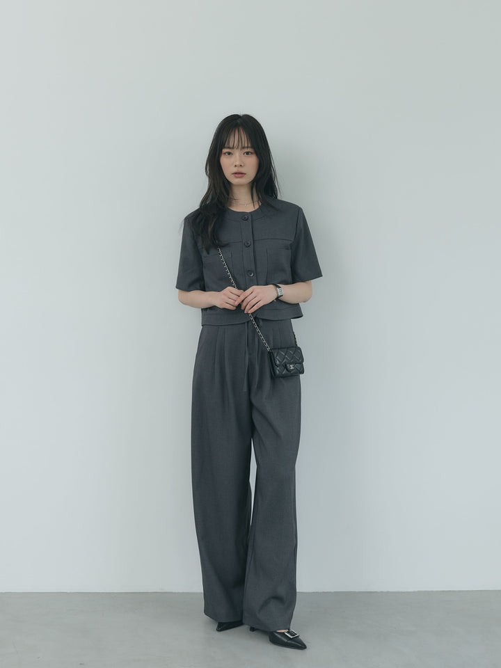 【Essential】ウールタッチダブルポケットショートジャケット & ウールタッチタックストレートパンツ SET UP