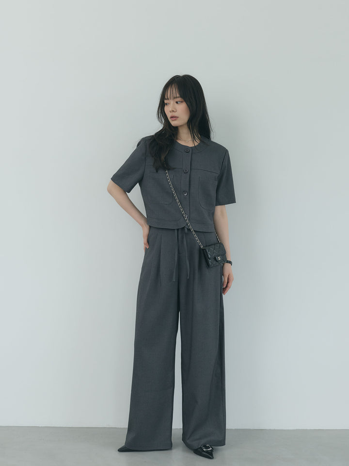 【Essential】ウールタッチダブルポケットショートジャケット & ウールタッチタックストレートパンツ SET UP