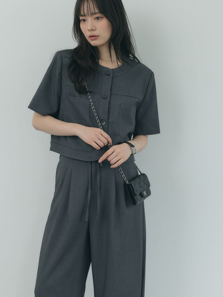 【Essential】ウールタッチダブルポケットショートジャケット & ウールタッチタックストレートパンツ SET UP
