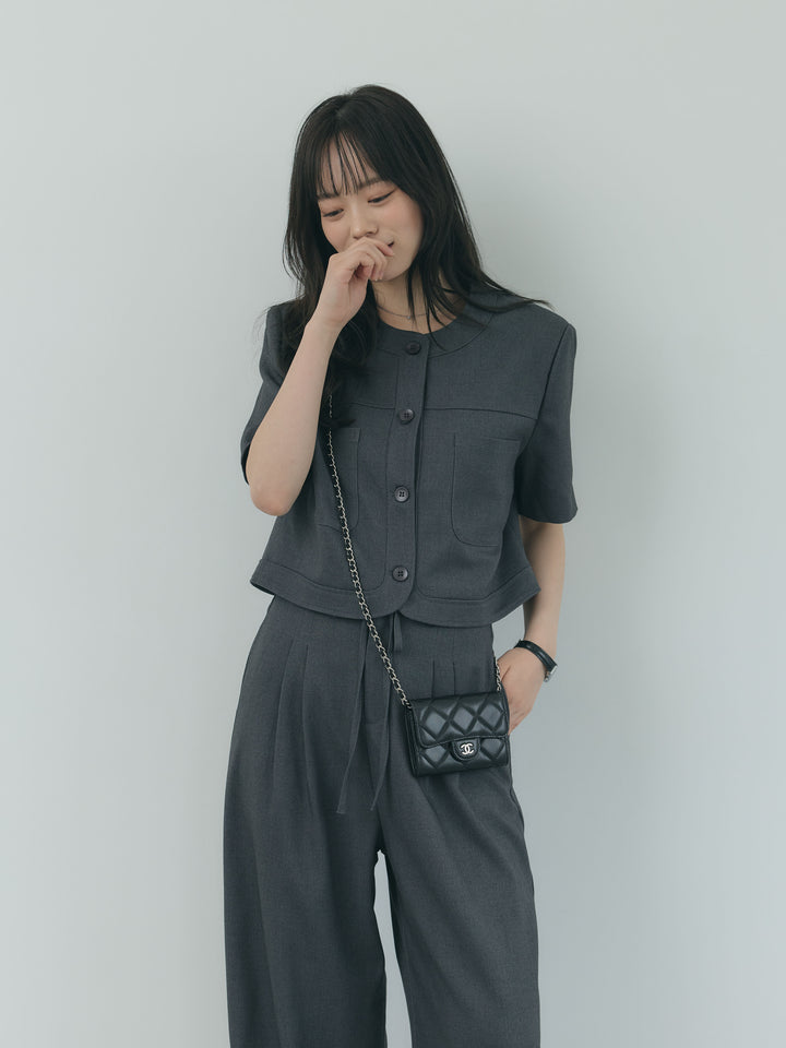 【Essential】ウールタッチダブルポケットショートジャケット & ウールタッチタックストレートパンツ SET UP