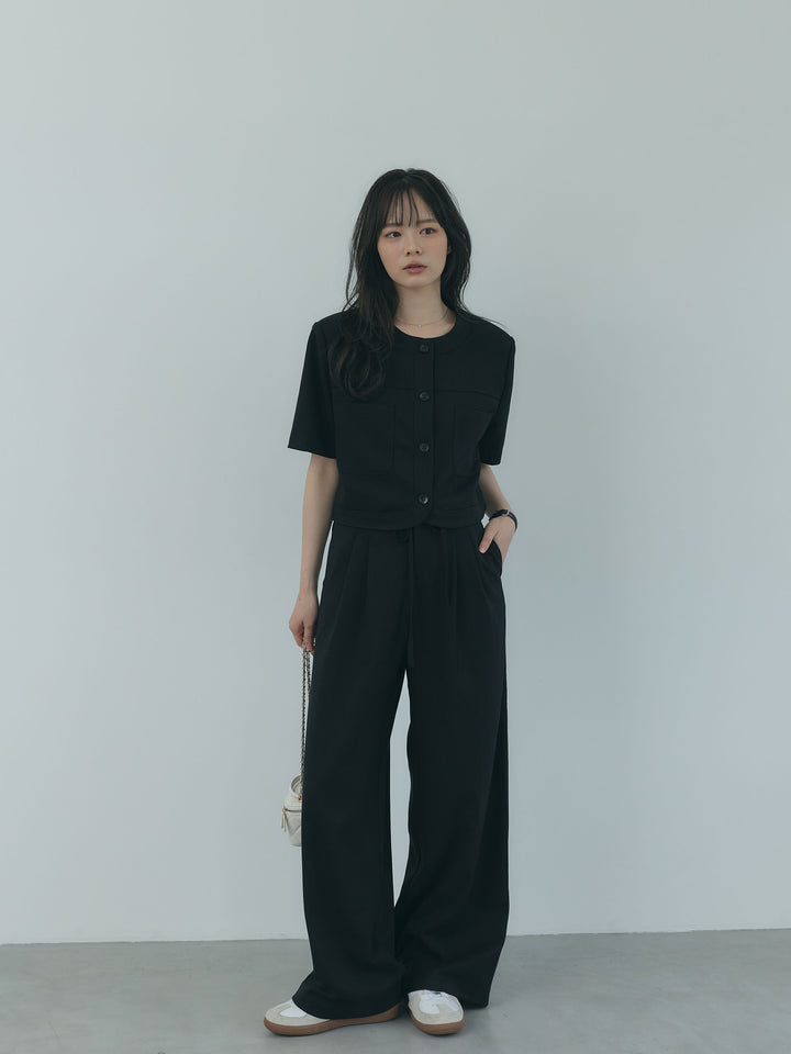 【Essential】ウールタッチダブルポケットショートジャケット & ウールタッチタックストレートパンツ SET UP