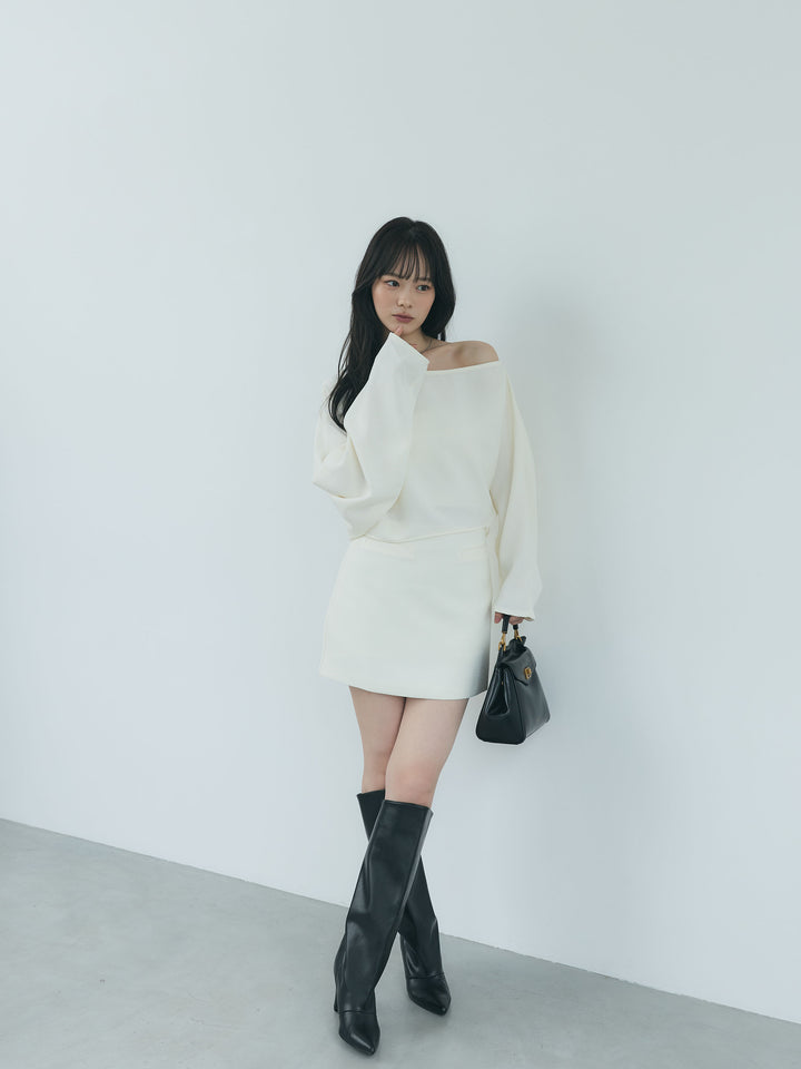 ワンショルダークロップドカットソー&ポケットデザインミニスカートSET UP