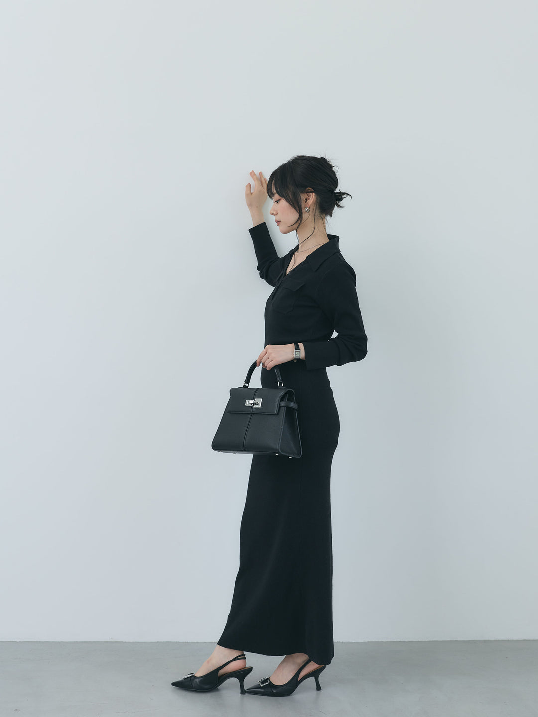 【Essential】Rib knit pocket design one piece