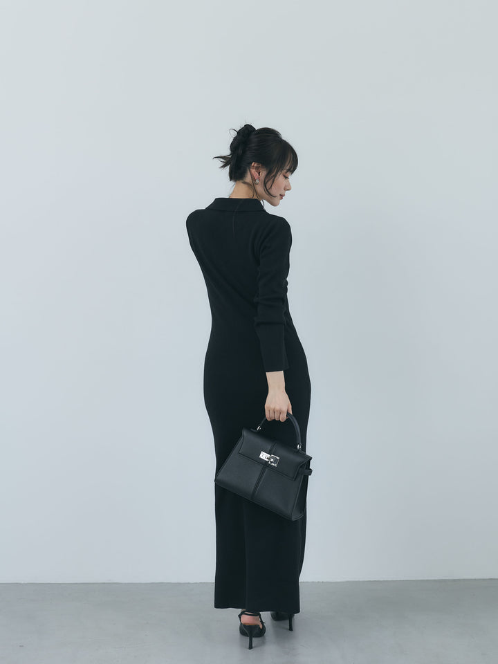 【Essential】Rib knit pocket design one piece