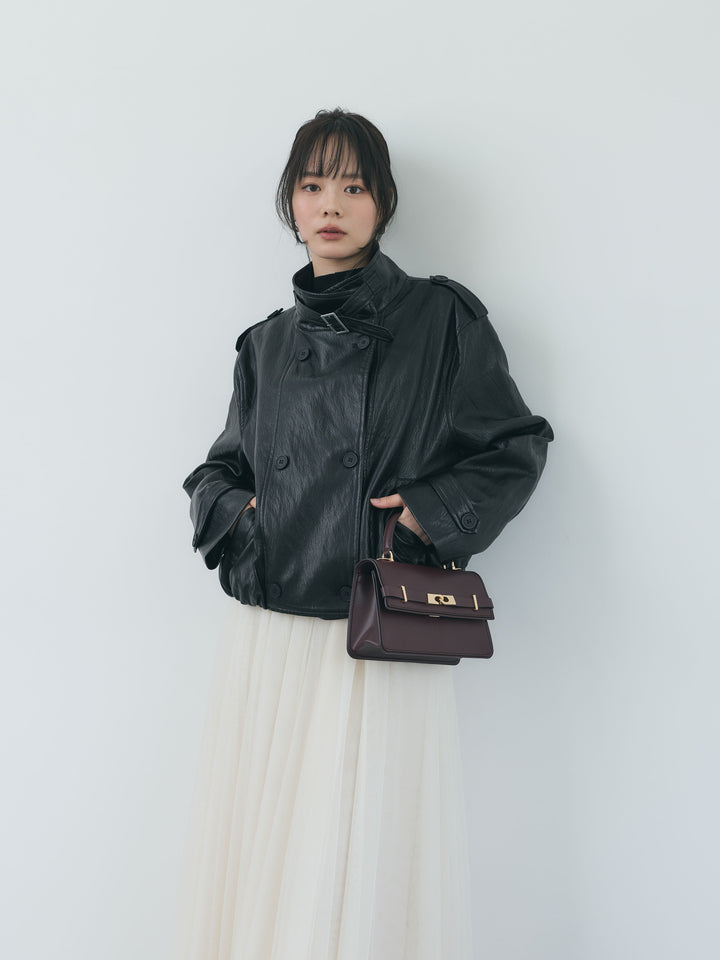 シボ加工ソフトタッチショートレザーブルゾン