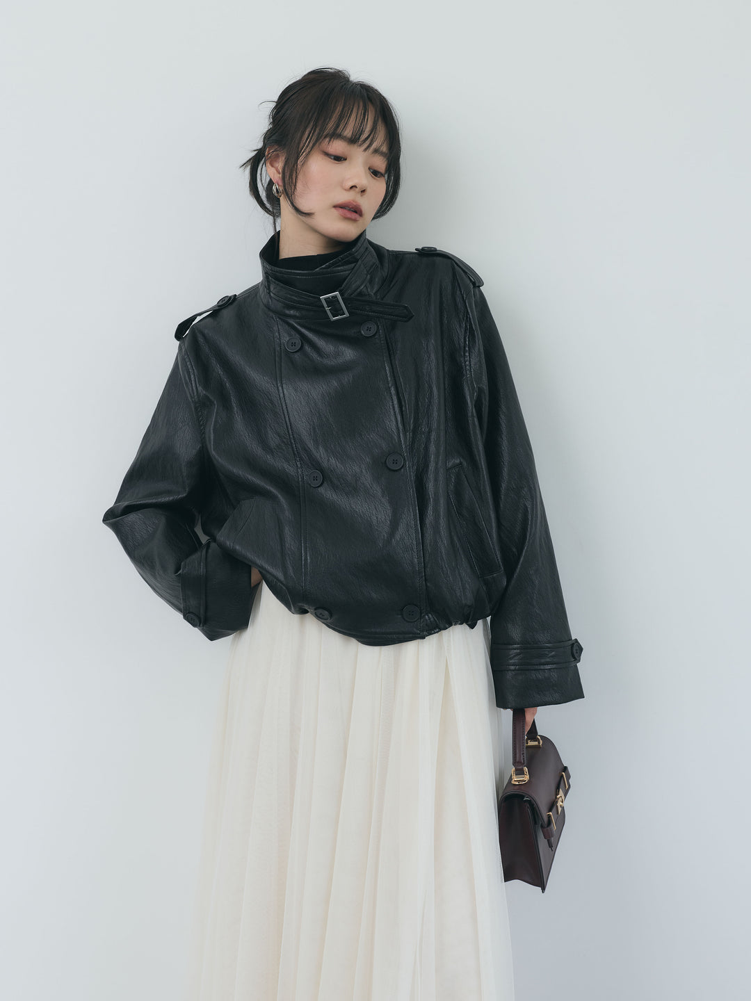 シボ加工ソフトタッチショートレザーブルゾン