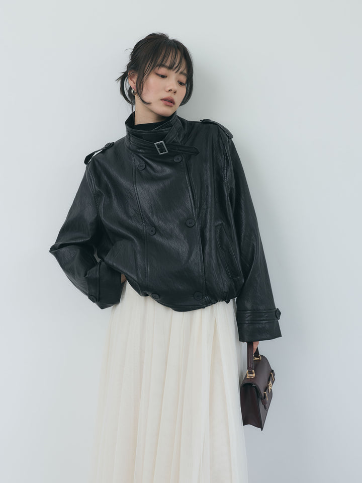 シボ加工ソフトタッチショートレザーブルゾン