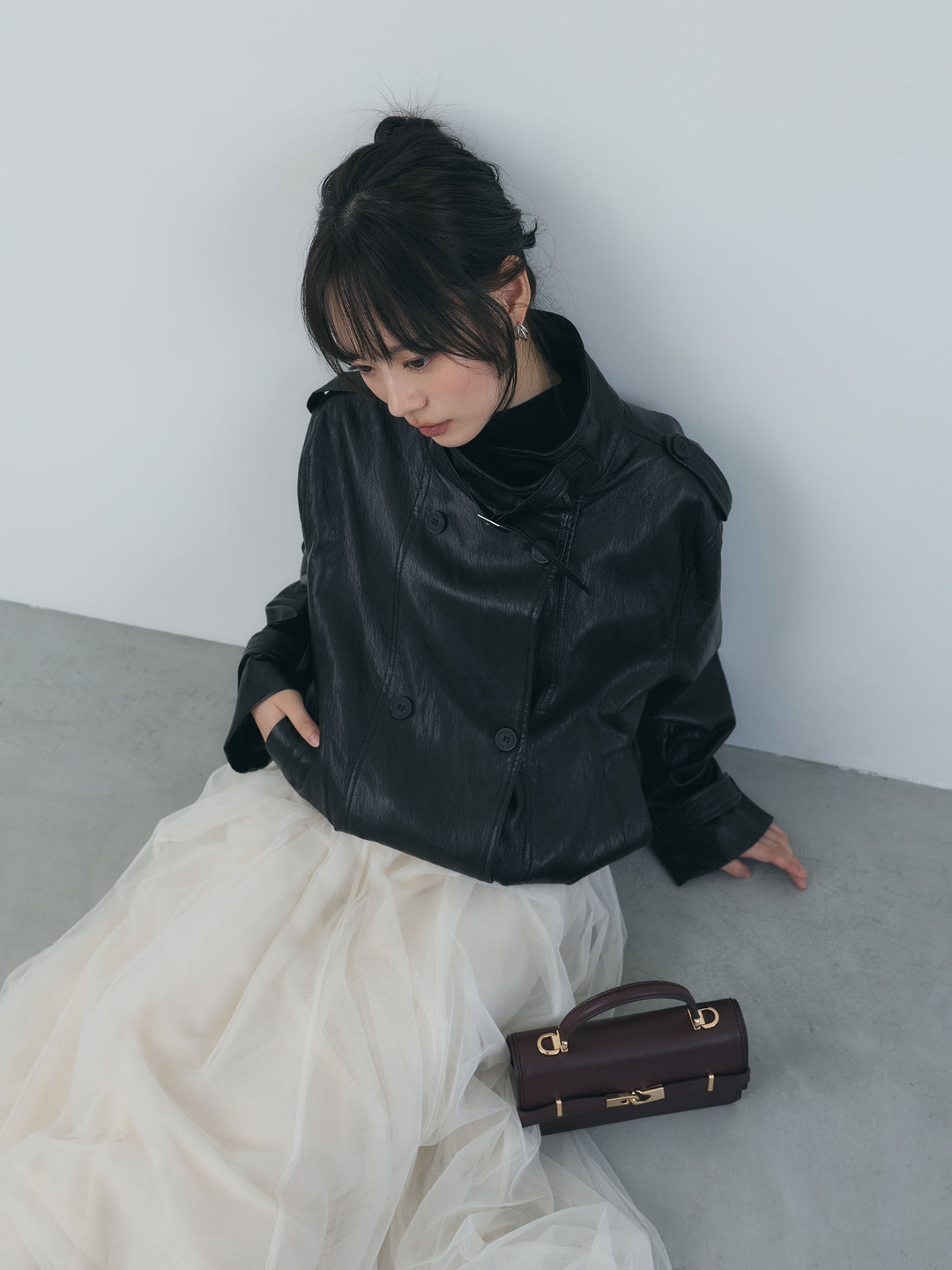 シボ加工ソフトタッチショートレザーブルゾン