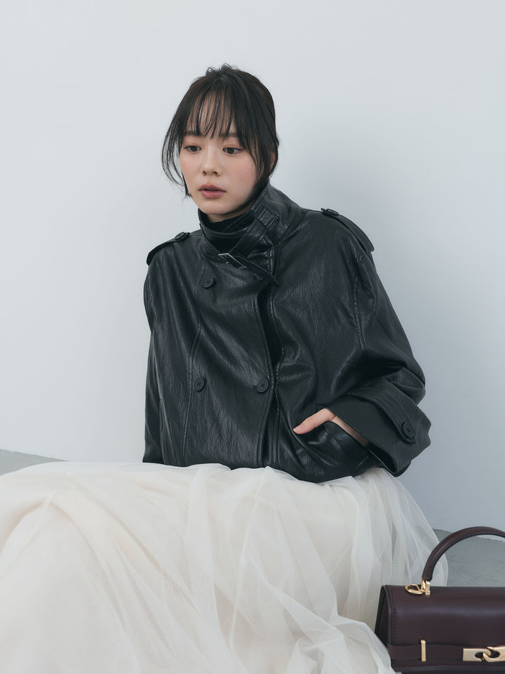 シボ加工ソフトタッチショートレザーブルゾン