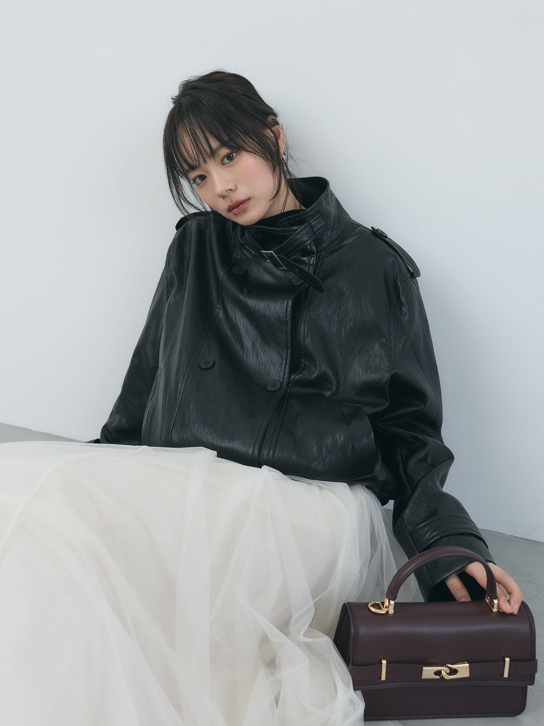 シボ加工ソフトタッチショートレザーブルゾン
