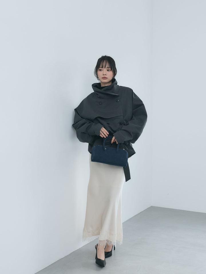 スタンドカラーボリュームミドルトレンチコート