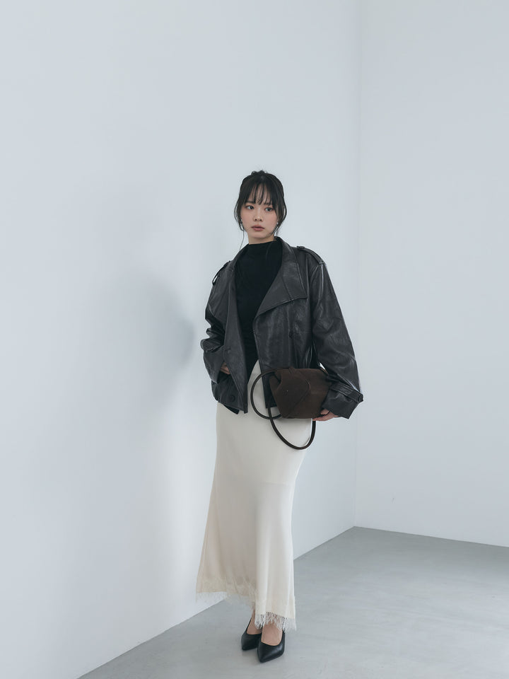 シボ加工ソフトタッチショートレザーブルゾン