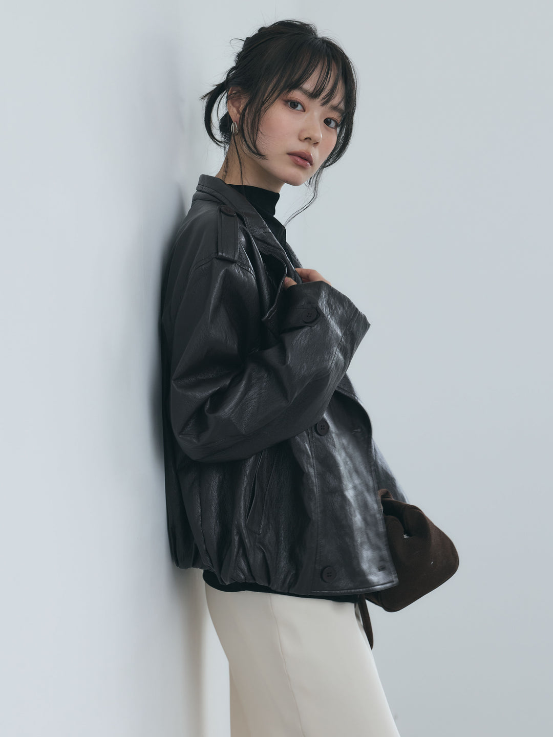シボ加工ソフトタッチショートレザーブルゾン