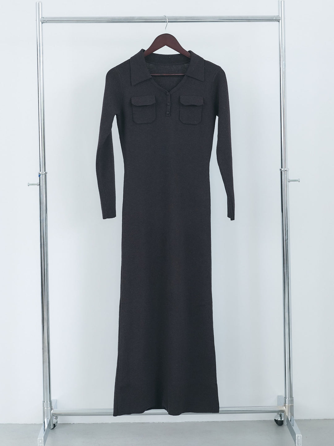 【Essential】Rib knit pocket design one piece