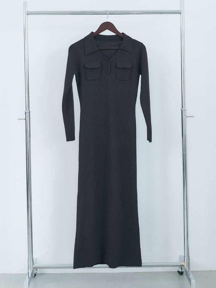 【Essential】Rib knit pocket design one piece