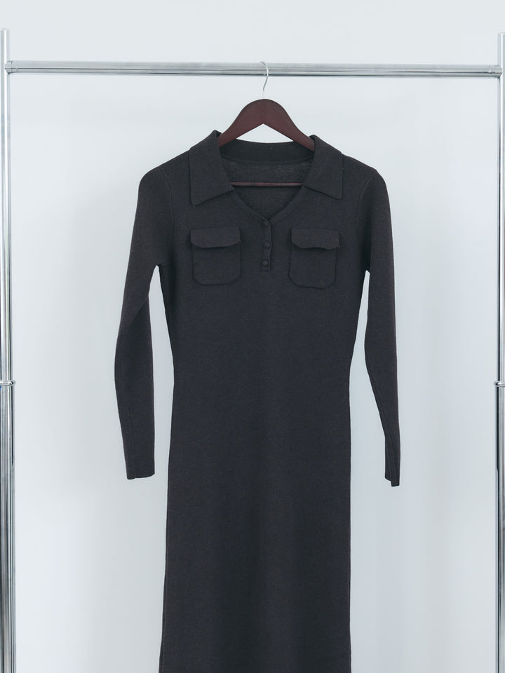【Essential】Rib knit pocket design one piece