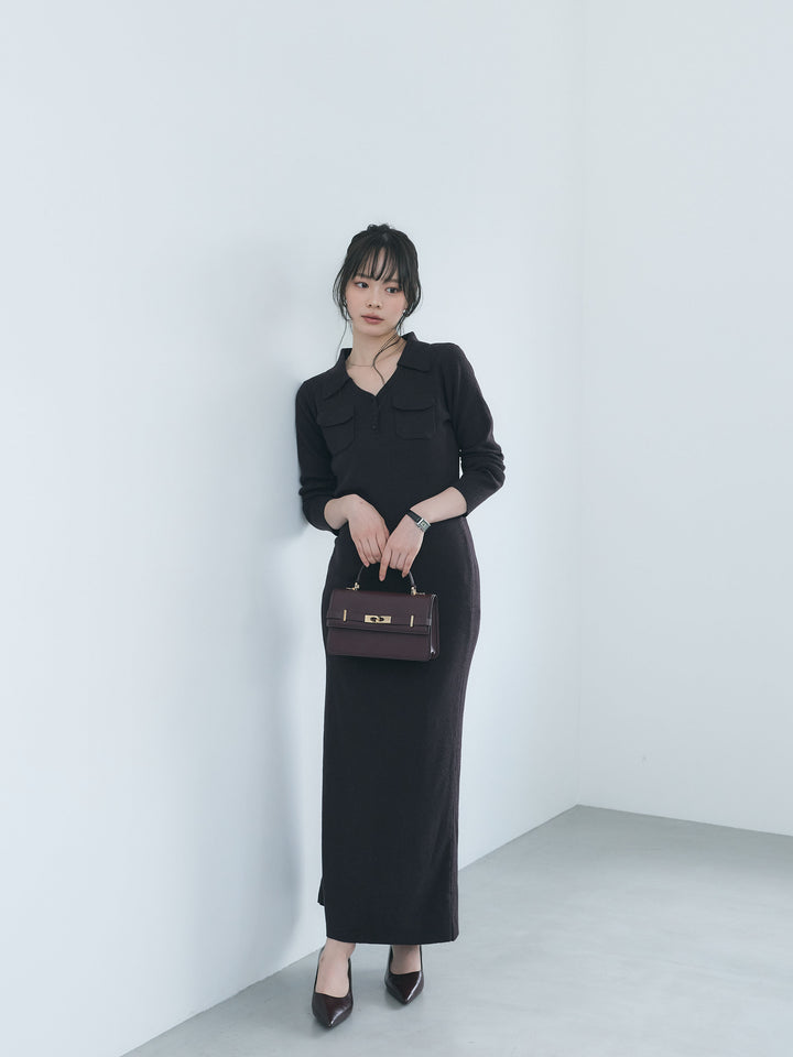 【Essential】Rib knit pocket design one piece