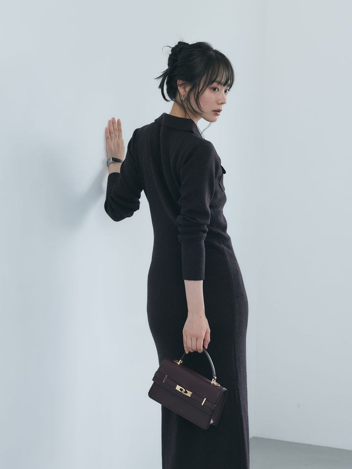 【Essential】Rib knit pocket design one piece