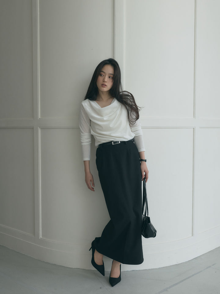 【SET】シアーベロアドレープトップス+【Essential】Authentic wool like pencil skirt(2set)