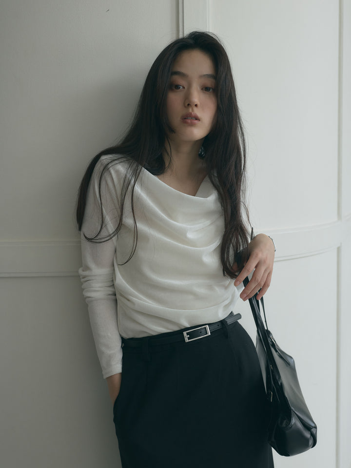 【SET】シアーベロアドレープトップス+【Essential】Authentic wool like pencil skirt(2set)