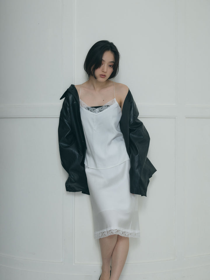 ボックスシルエットミドルレザージャケット