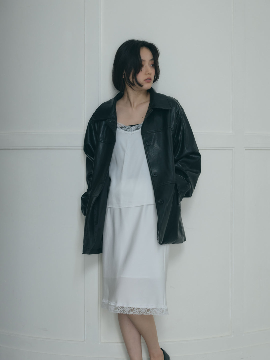 ボックスシルエットミドルレザージャケット