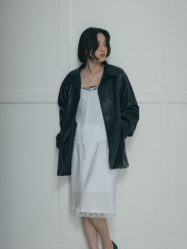 ボックスシルエットミドルレザージャケット