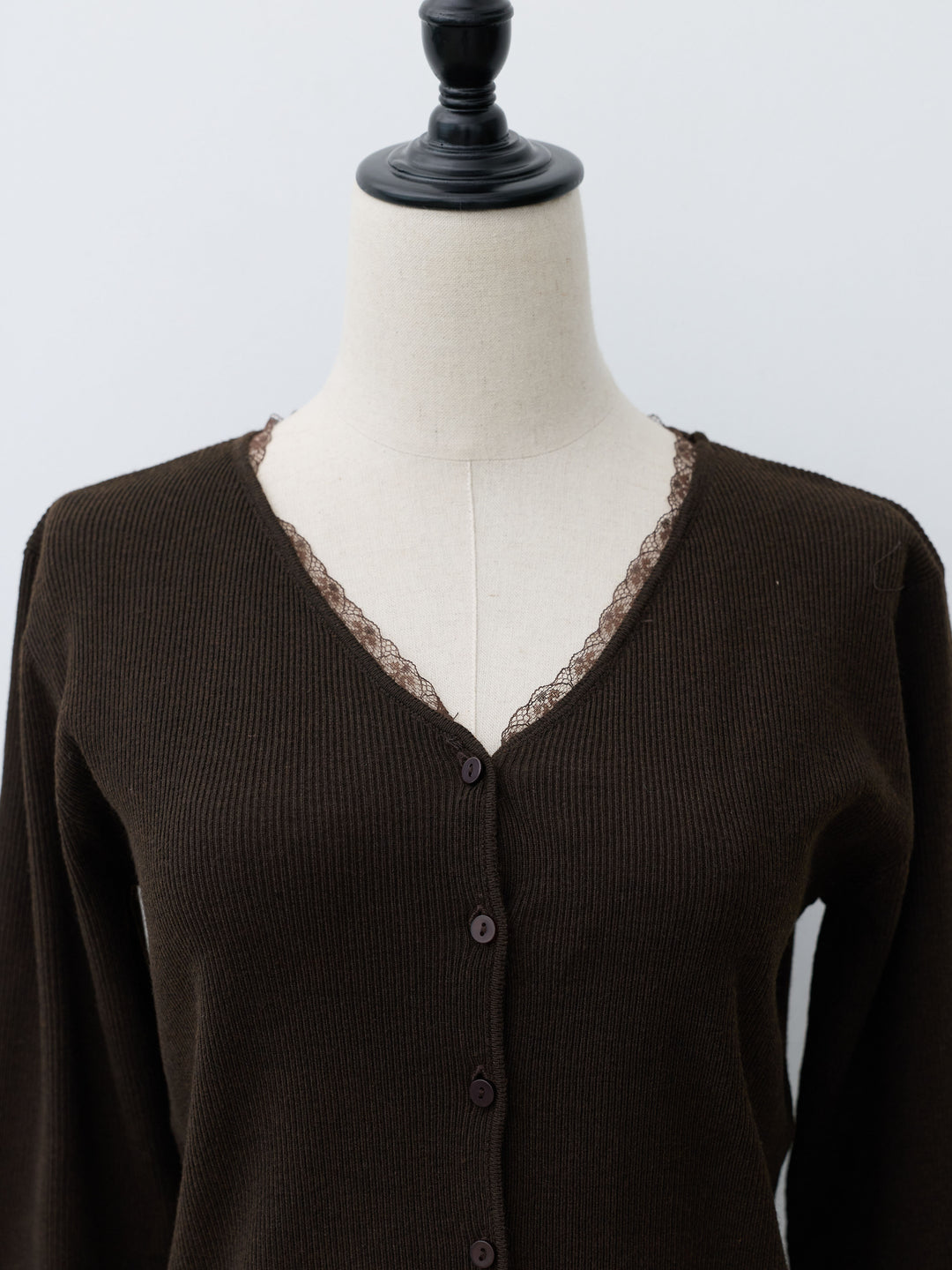【Essential】Lace trim knit cardigan & Square neck knit one piece ensemble SET