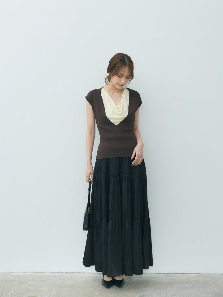 【Essential】Soft sheen tiered flare skirt