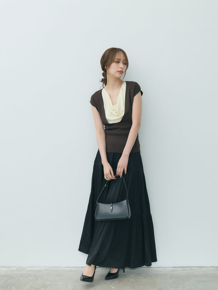 【Essential】Soft sheen tiered flare skirt