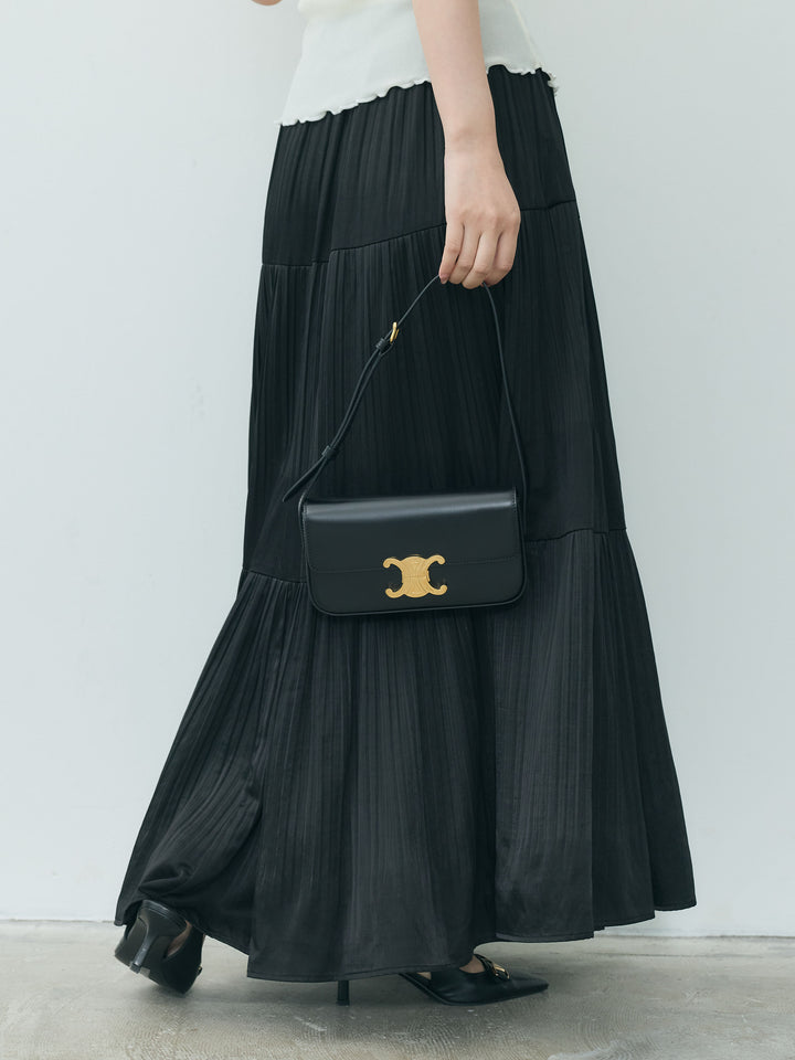 【Essential】Soft sheen tiered flare skirt