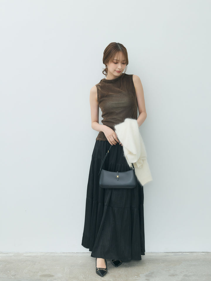 【Essential】Soft sheen tiered flare skirt