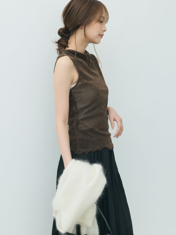 【SET】ベロア裾メロウノースリーブトップス+【Essential】Soft sheen tiered flare skirt(2set)