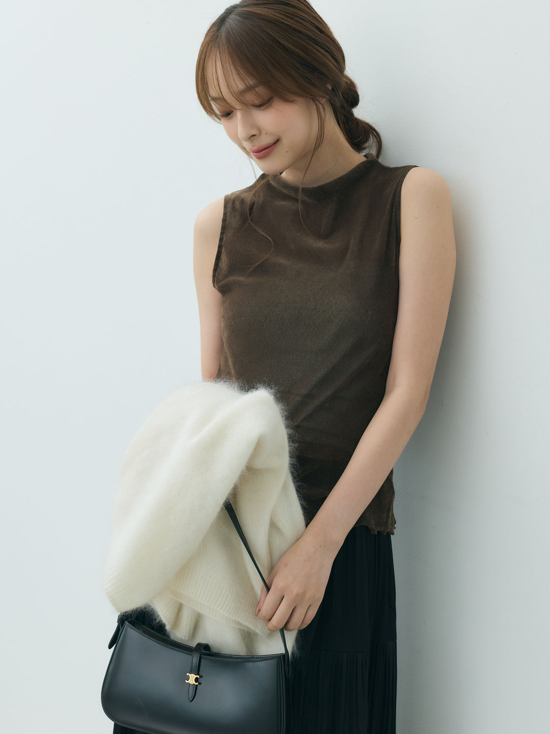 【SET】ベロア裾メロウノースリーブトップス+【Essential】Soft sheen tiered flare skirt(2set)