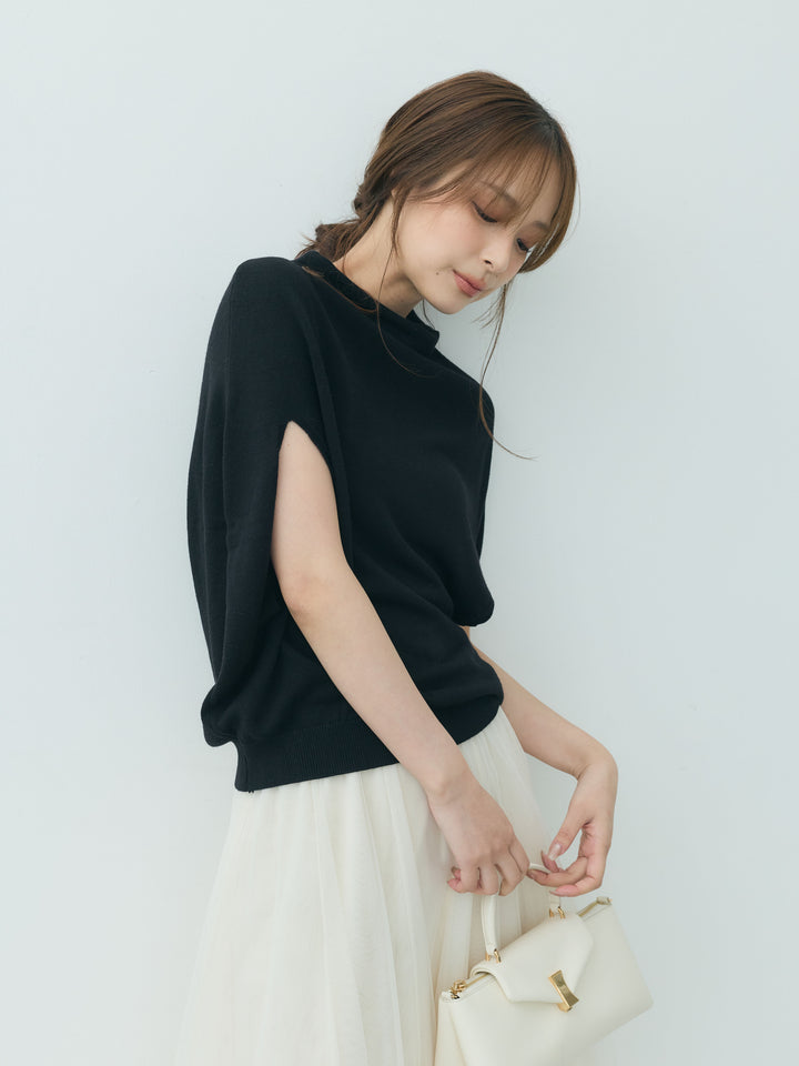 【SET】ハイネックオーバーニットトップス+ボリュームチュールスカート(2set)