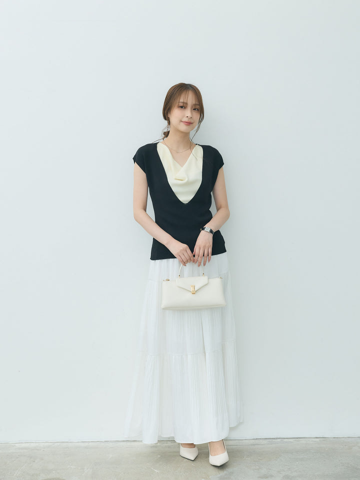【Essential】Soft sheen tiered flare skirt
