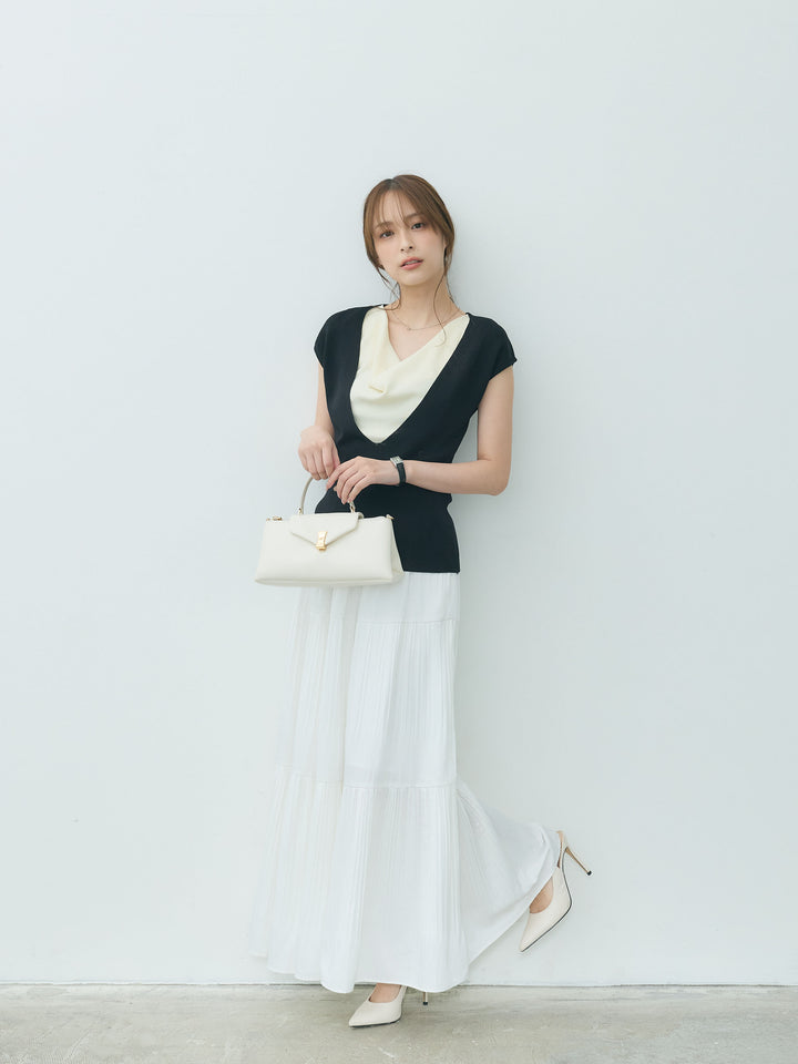 【Essential】Soft sheen tiered flare skirt