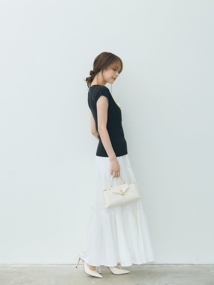 【Essential】Soft sheen tiered flare skirt