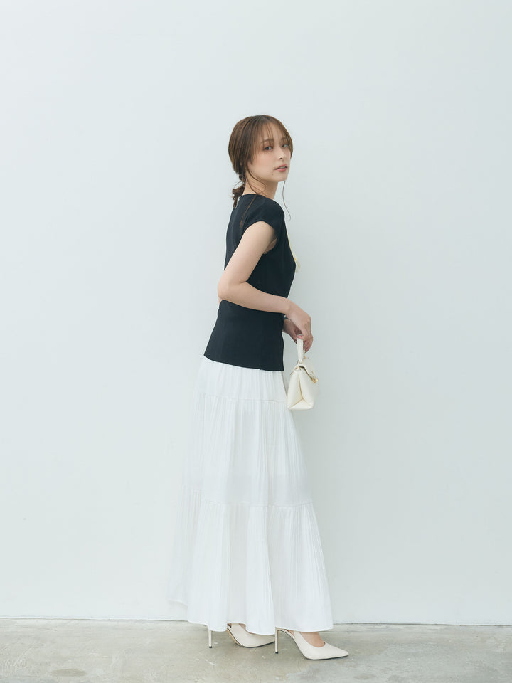 【Essential】Soft sheen tiered flare skirt