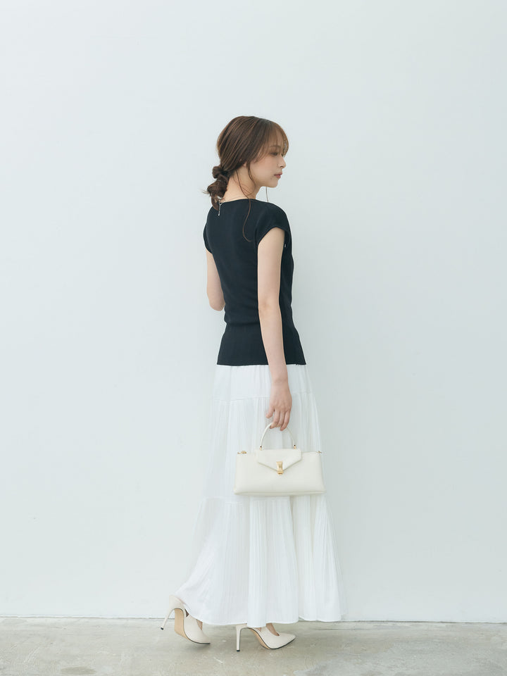 【Essential】Soft sheen tiered flare skirt