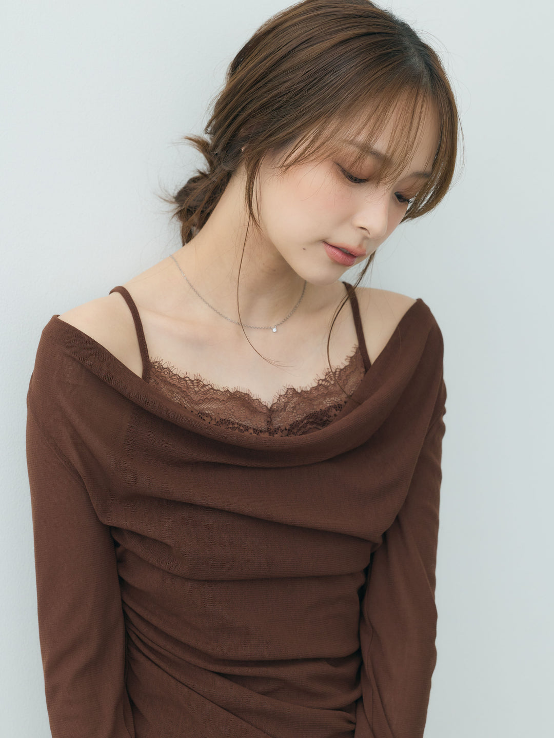 【SET】レースキャミレイヤードデザインドレープカットソー+ボリュームチュールスカート(2set)