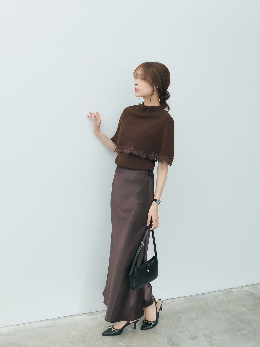 レーストリムケープデザインニット&ニットタンクトップアンサンブルSET
