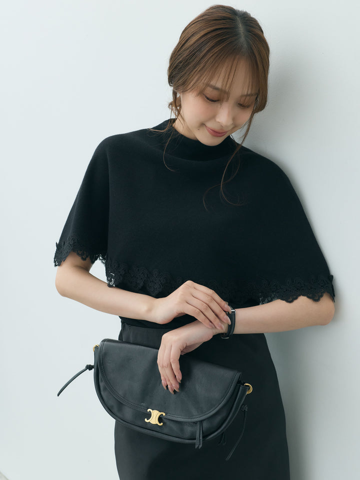 【SET】レーストリムケープデザインニット&ニットタンクトップアンサンブルSET+ナローAラインサテンスカート(2set)