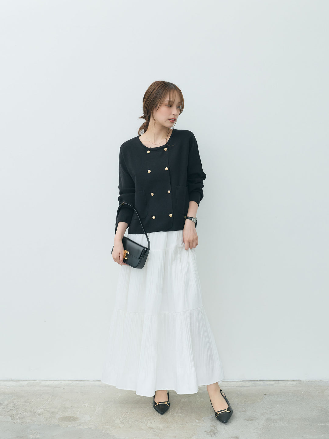 【Essential】Soft sheen tiered flare skirt