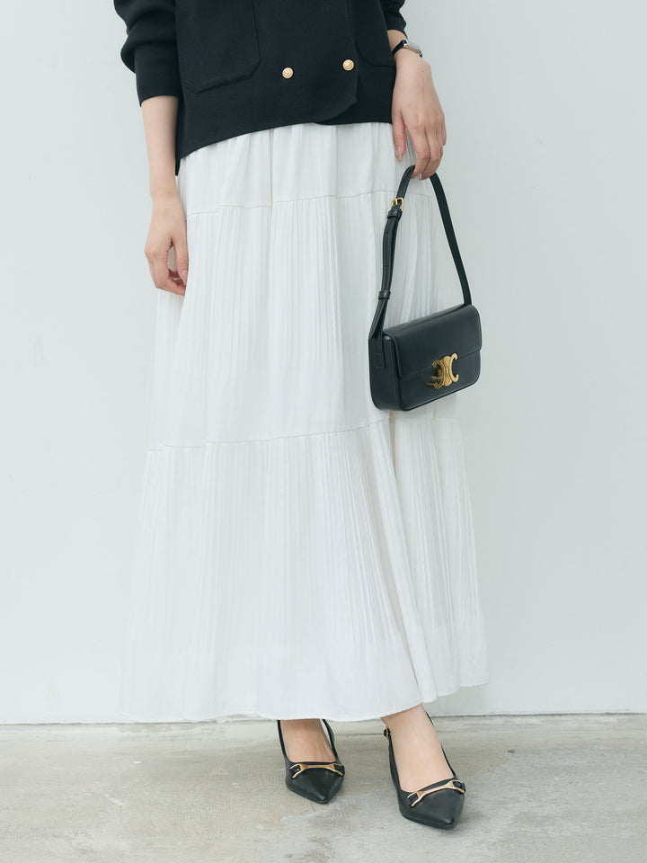 【Essential】Soft sheen tiered flare skirt