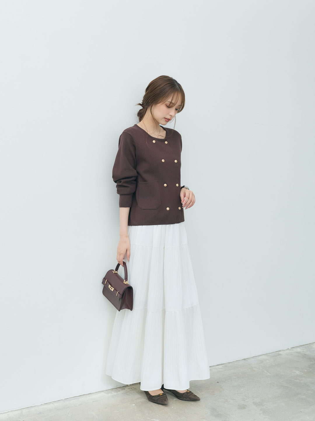 【Essential】Soft sheen tiered flare skirt